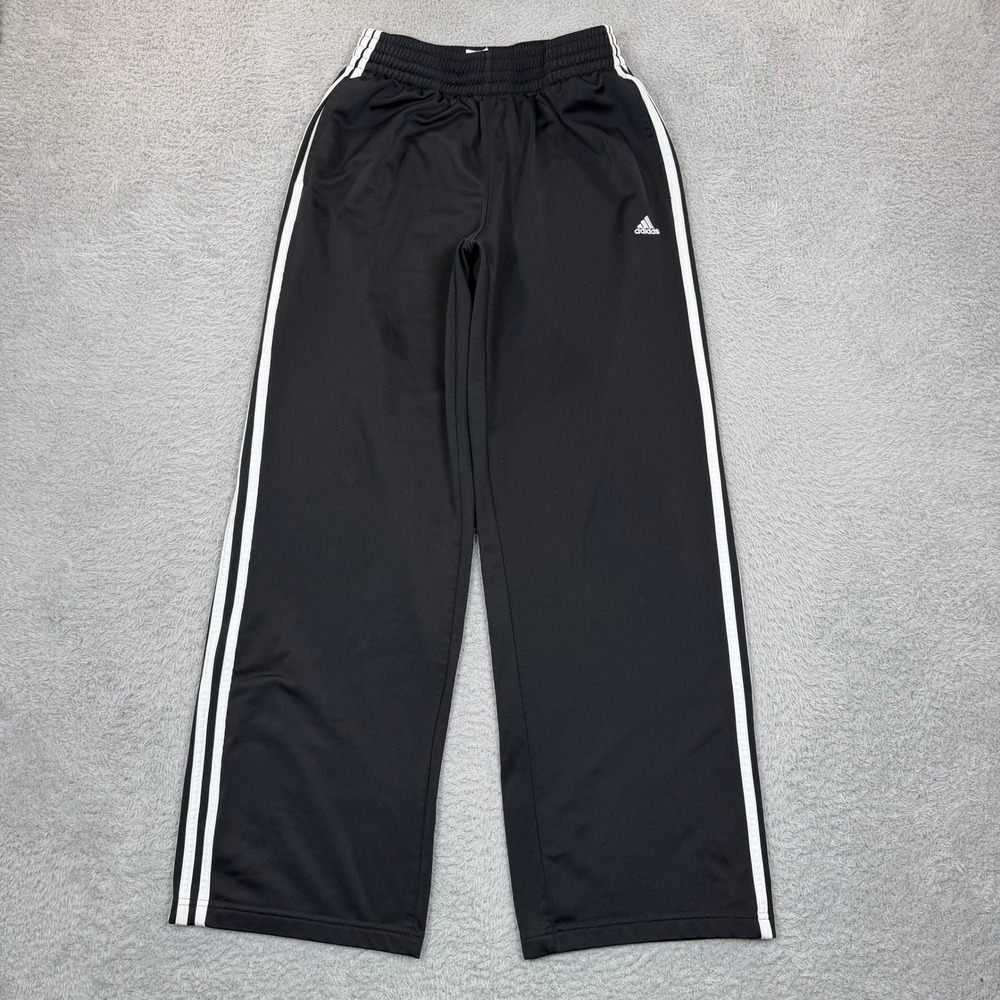 Vintage Y2K Adidas Mens Track Pants Black White 3-Stripe Wide Leg Relaxed Fit M
